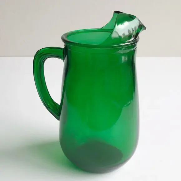 Vintage MCM Anchor Hocking Emerald Green Glass Water Pitcher 5 Cup Juice Drink - Picture 2 of 15